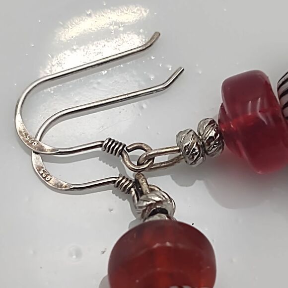 Funky Black, White & Red Hand Beaded Earrings - Picture 5 of 6